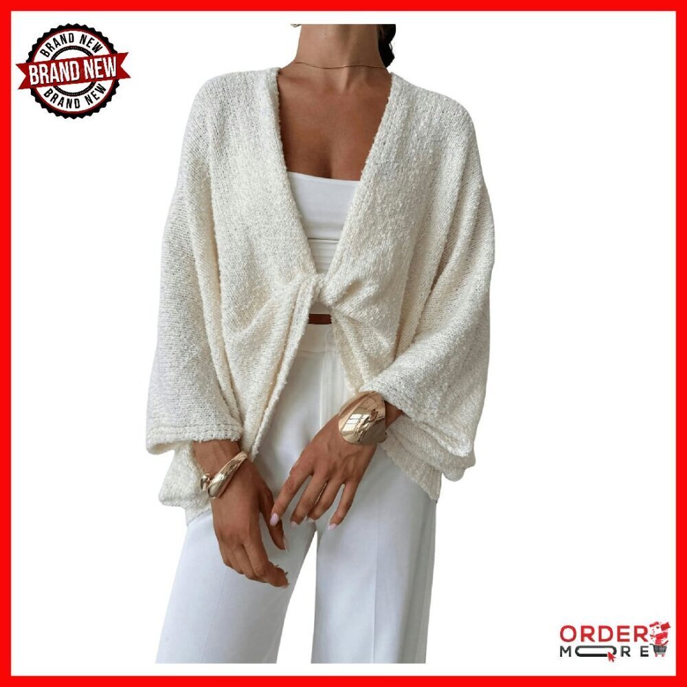 Oversized Bat Wing Sweater Cropped V-Neck Pullover Knit Top Cozy Spring